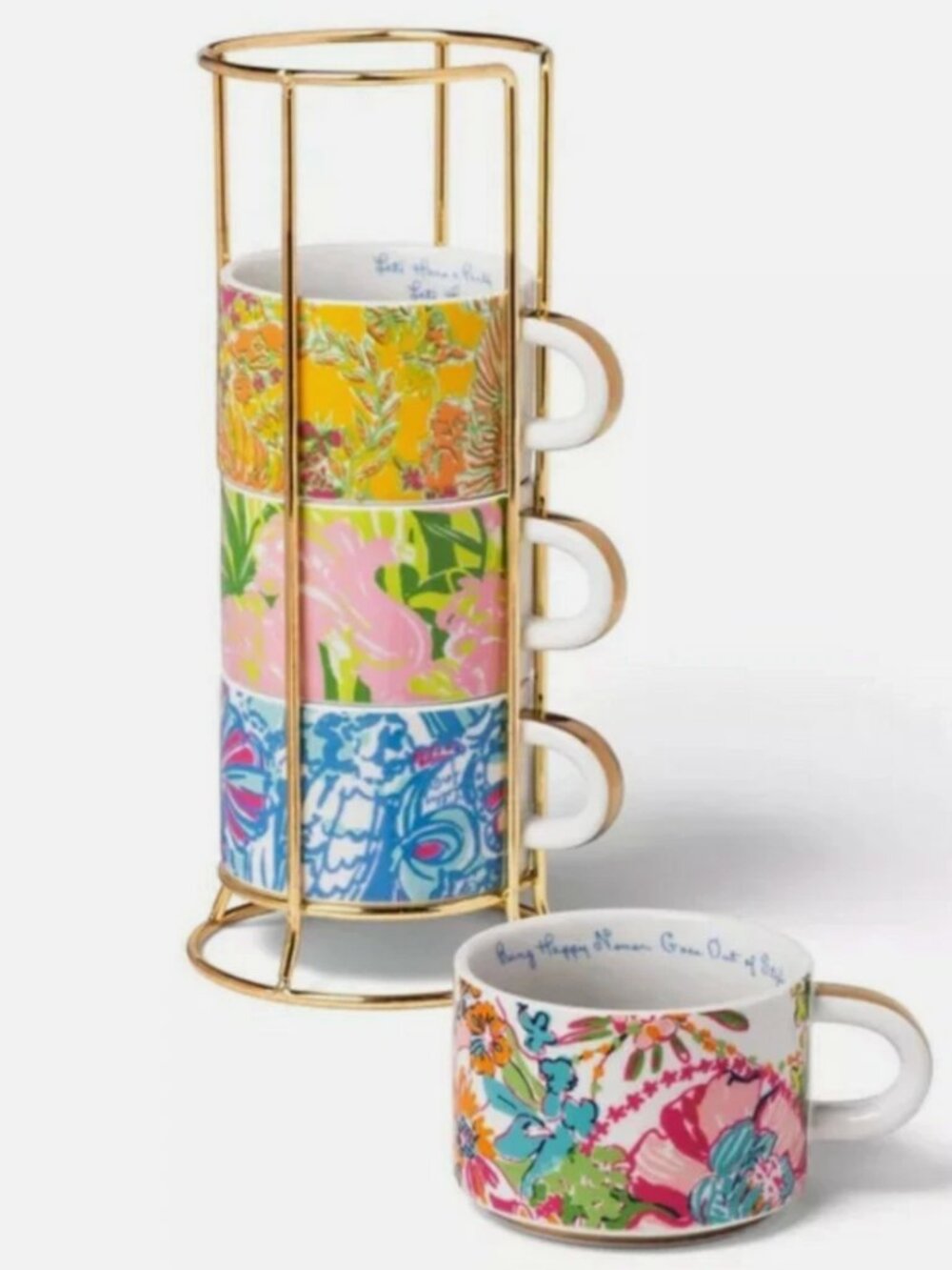 LILLY PULITZER 4pc Porcelain Stacking Espresso Mugs
